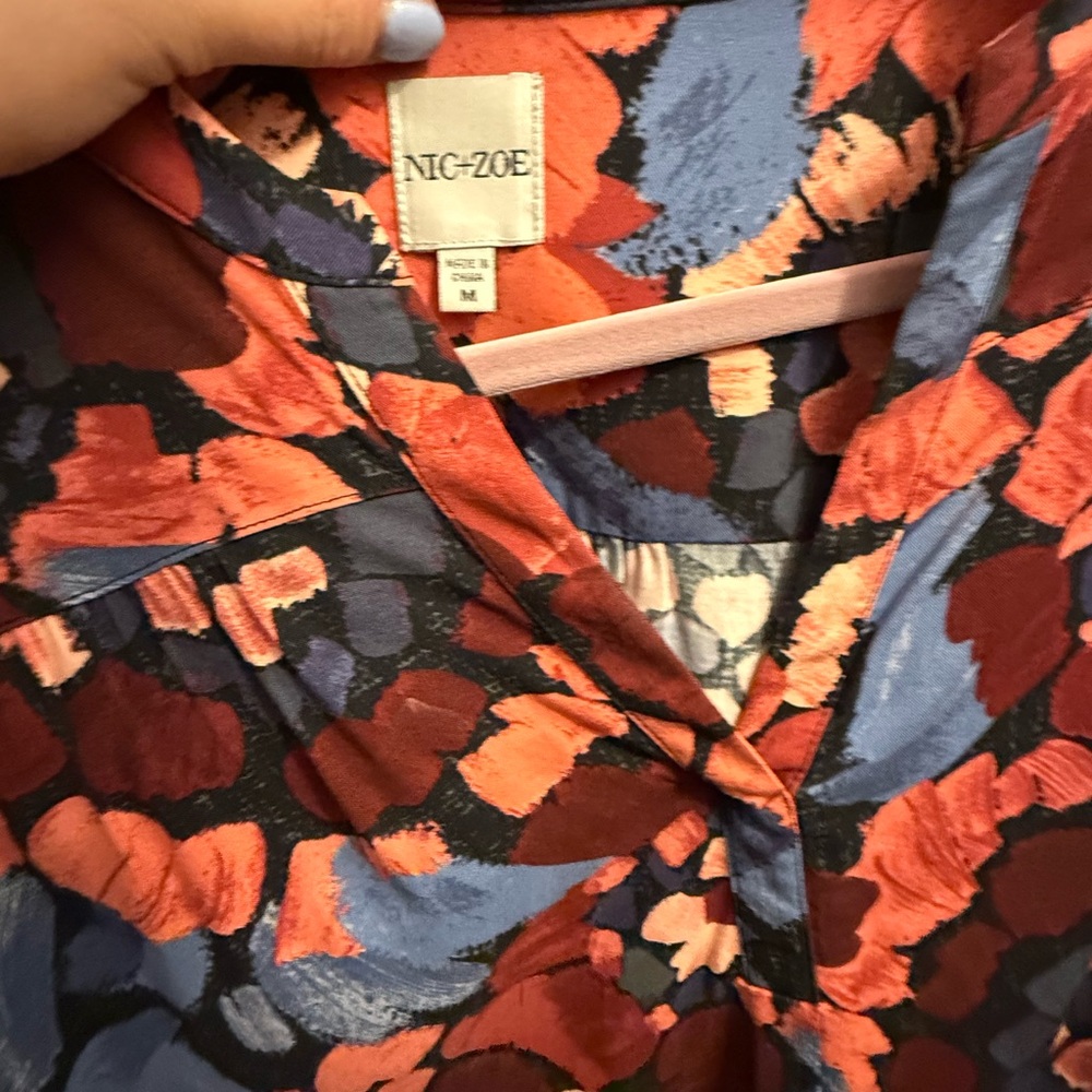 NIC+ZOE Painted Floral Top in Coral, Rust & Periwinkle